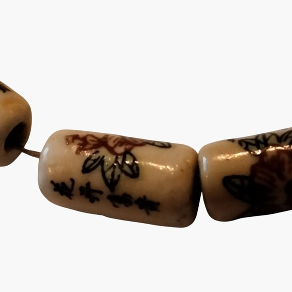 Asian Floral Ceramic Beaded Bracelet Translates Flower Bloom Wealth - Picture 4 of 8